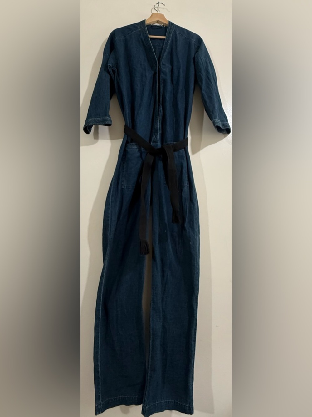 Isabel Marant Dark Indigo Denim Jumpsuit with Black Waist Tie